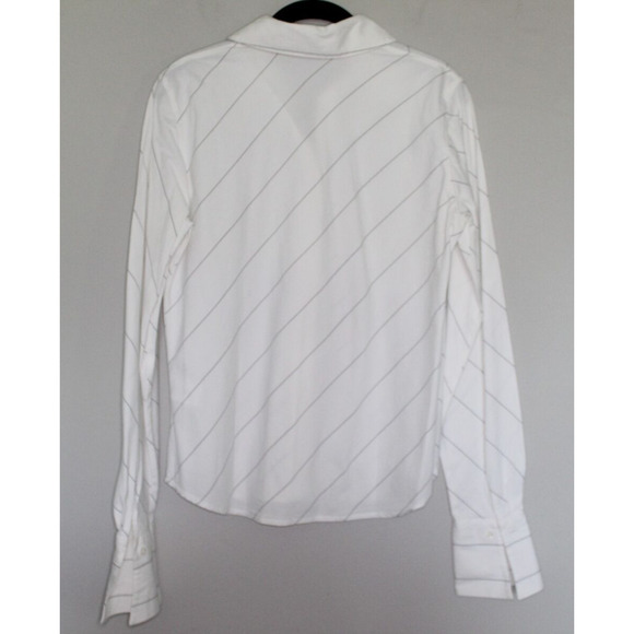 Anne Fontaine Paris Diagonal Pinstripe Button Blouse White Black Stripes Size 3 - Picture 9 of 11